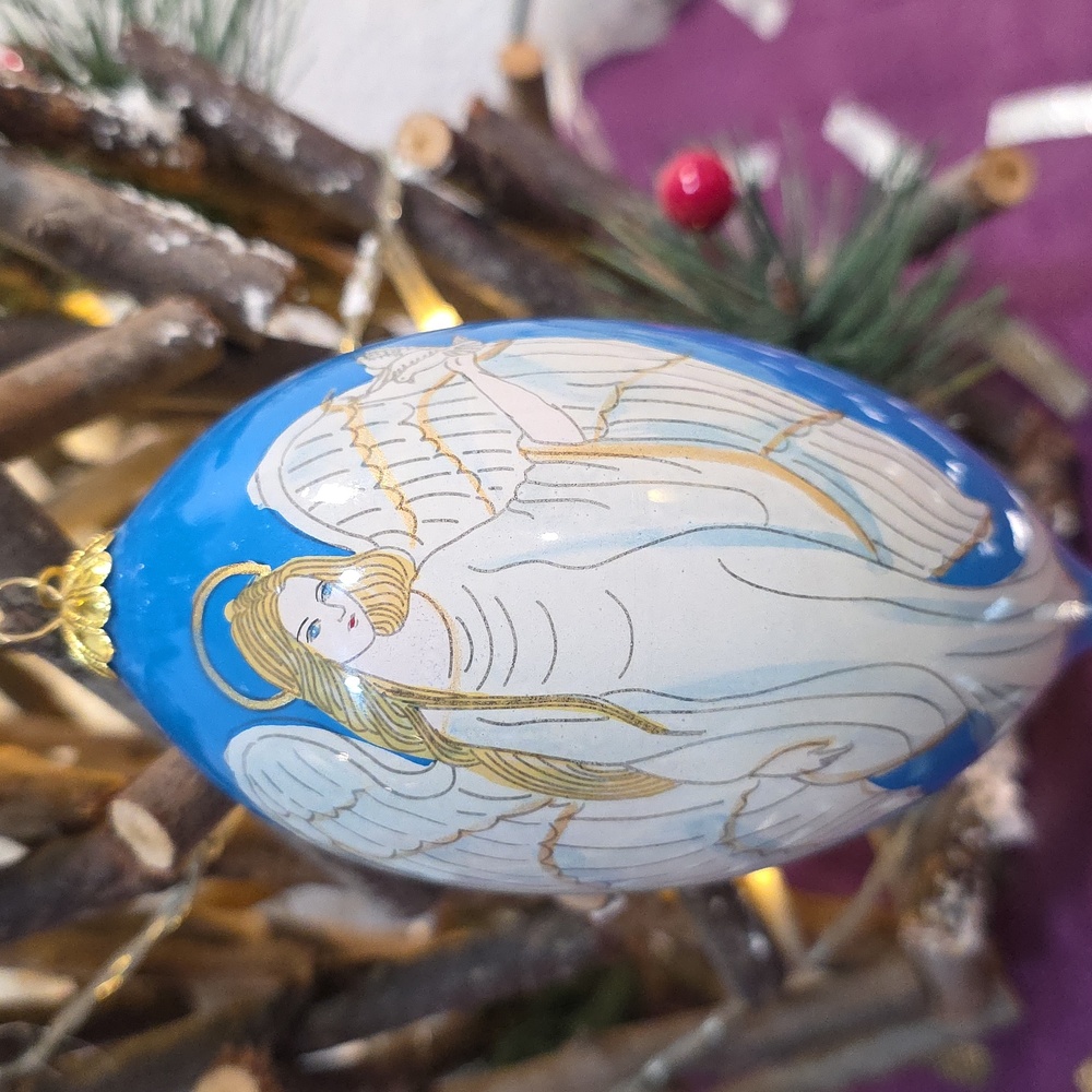 Pier 1 Li Bien Angel Reverse Hand Painted Glass Ornament N Snowman